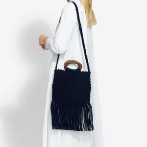 Danielle Nicole black macrame fringe bag